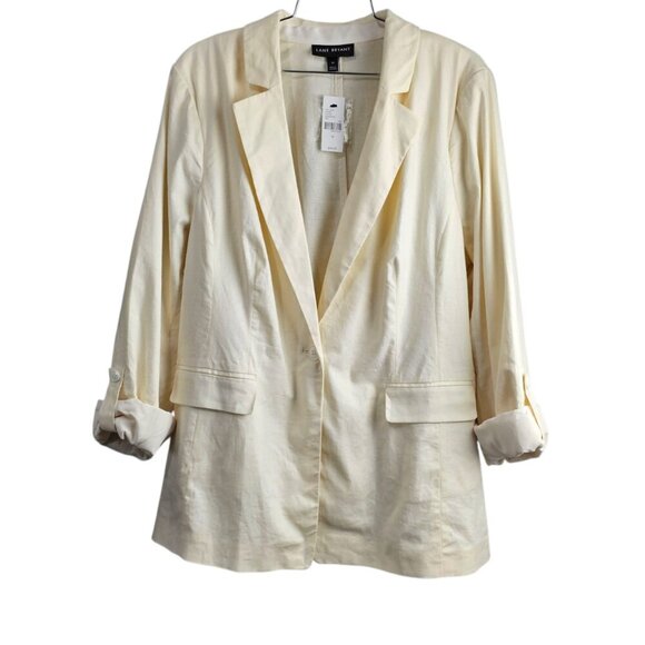 Bryant New Linen Blend Notched Collar Long Sleeve Off White Blazer - Picture 2 of 13